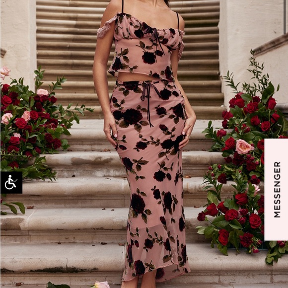 GRACIELA 
DUSTY PINK DEVORE TOP and IMAAN 
DUSTY PINK DEVORE MAXI SKIRT - Picture 4 of 7